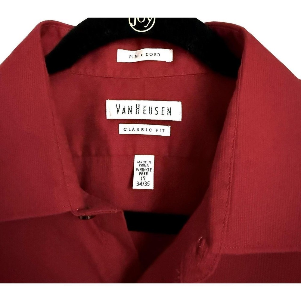 Van Heusen Pin Cord Dress Shirt Mens 17 34-35 Berry Red Wrinkle Free Classic Fit - Picture 5 of 10